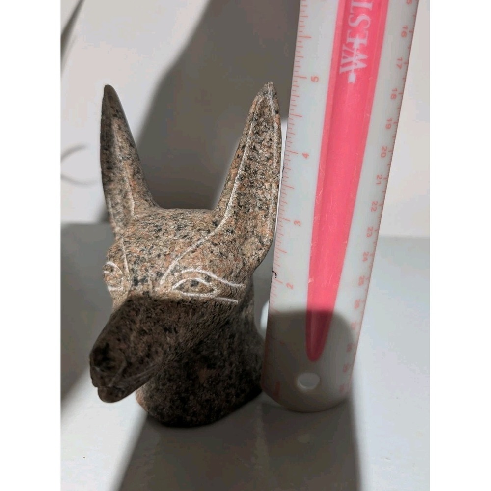 Vintage Egyptian Anubus Jackal Head 5" Sculpture Handcrafted Made of Granite - Picture 6 of 6